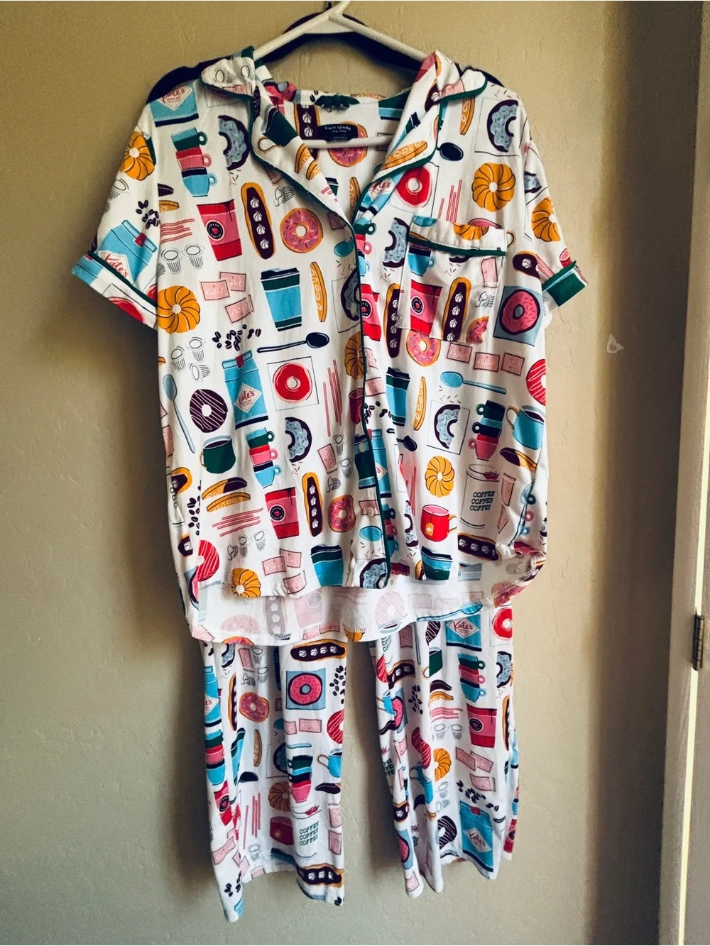 Kate Spade New York White Donut & Coffee Pajama Set Women’s Large Playful